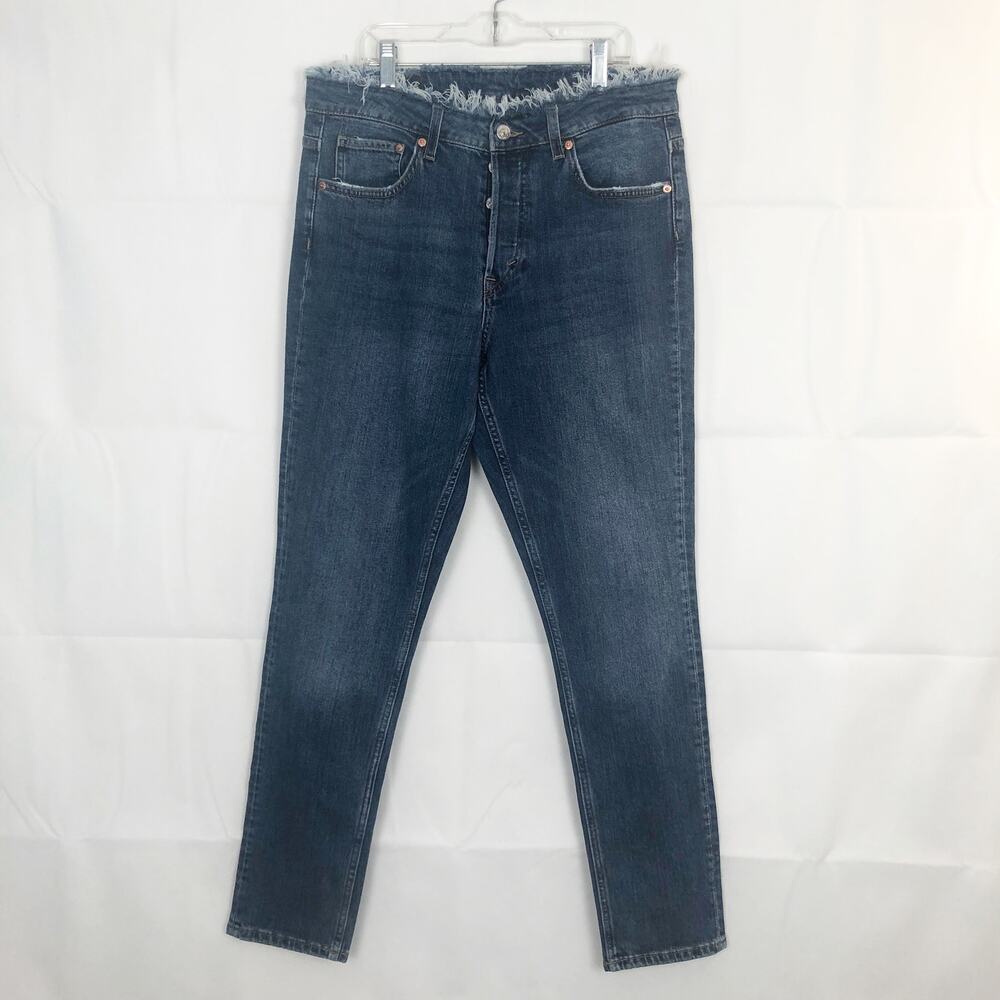 H&M & Denim Skinny High Rise Ankle Blue Jeans Frayed Waist Size 32